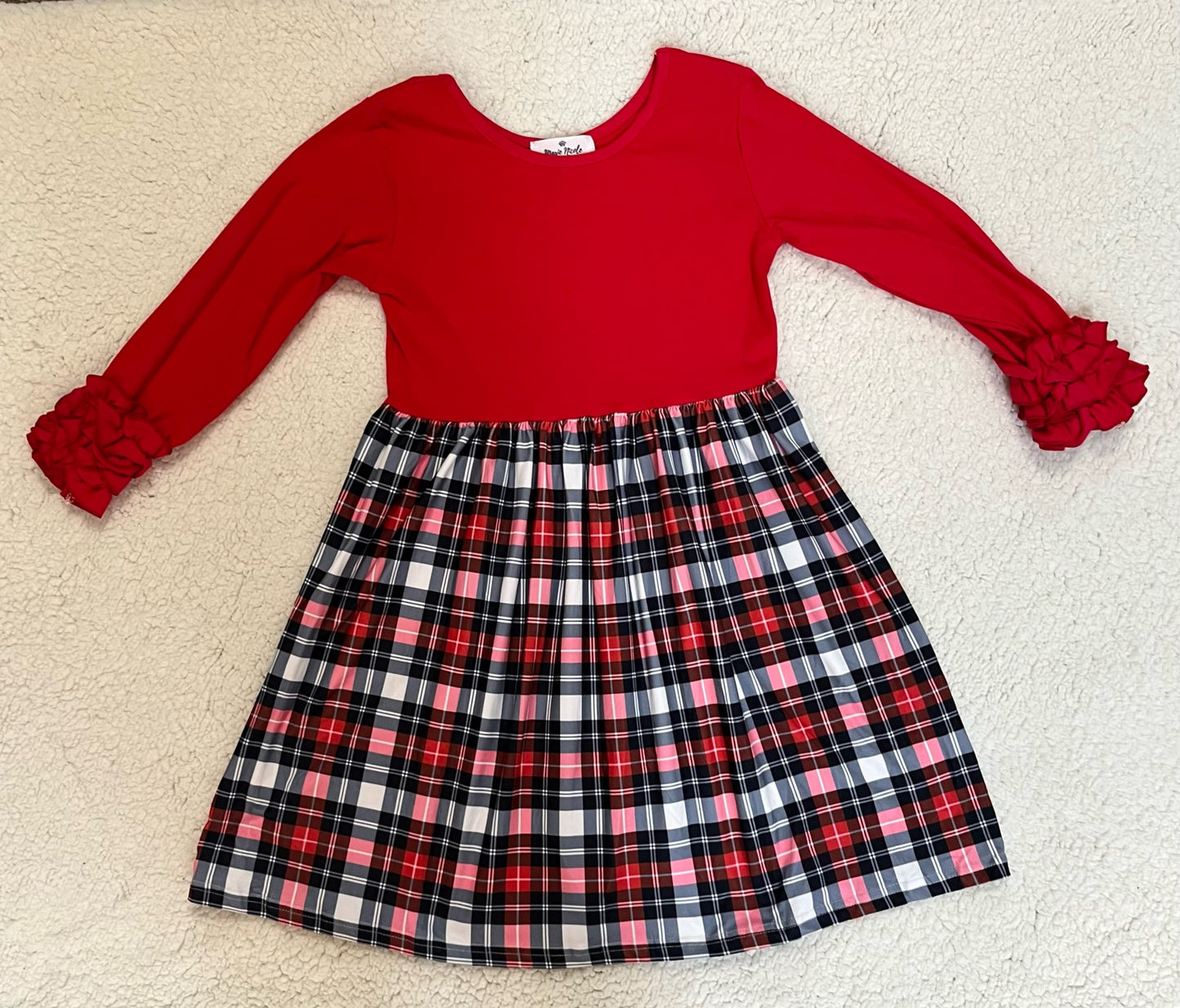 Red long sleeve plaid bottom dress