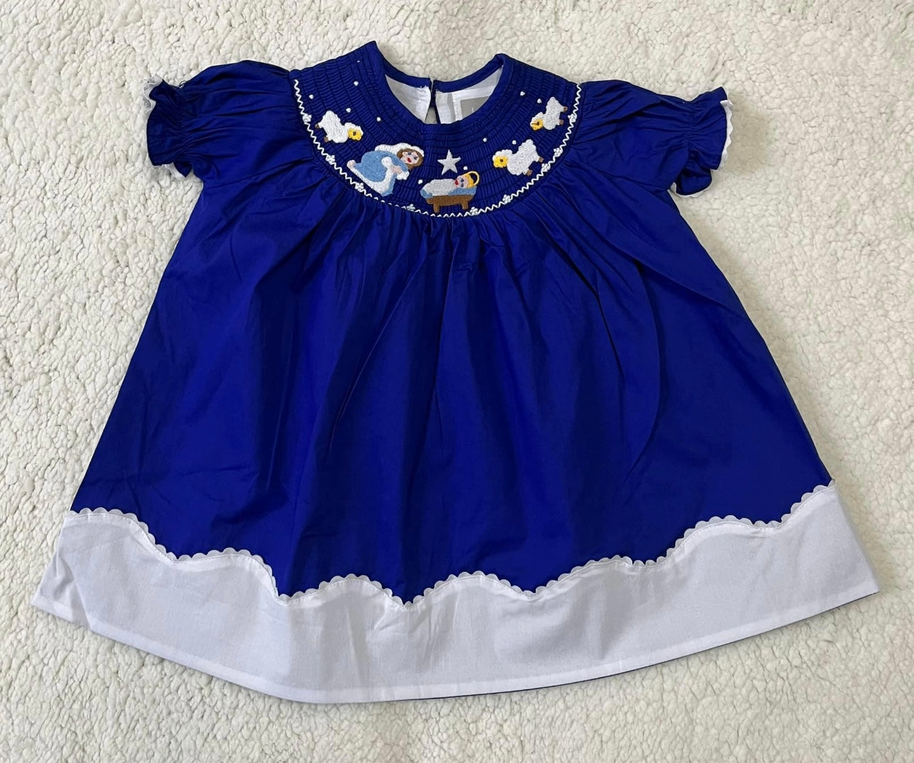 Royal Blue & White Smocked Nativity Dress